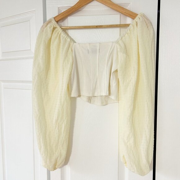Urban Outfitters Claudia Blouse Crop Cream Off Shoulder Balloon Sleeve EUC S - Picture 4 of 5